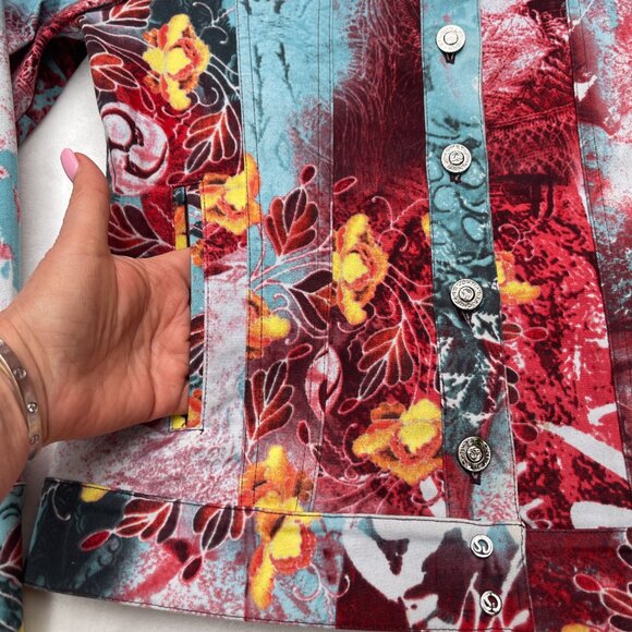 St. John Sport By Marie Gray Abstract Floral Denim Jacket - Picture 9 of 13